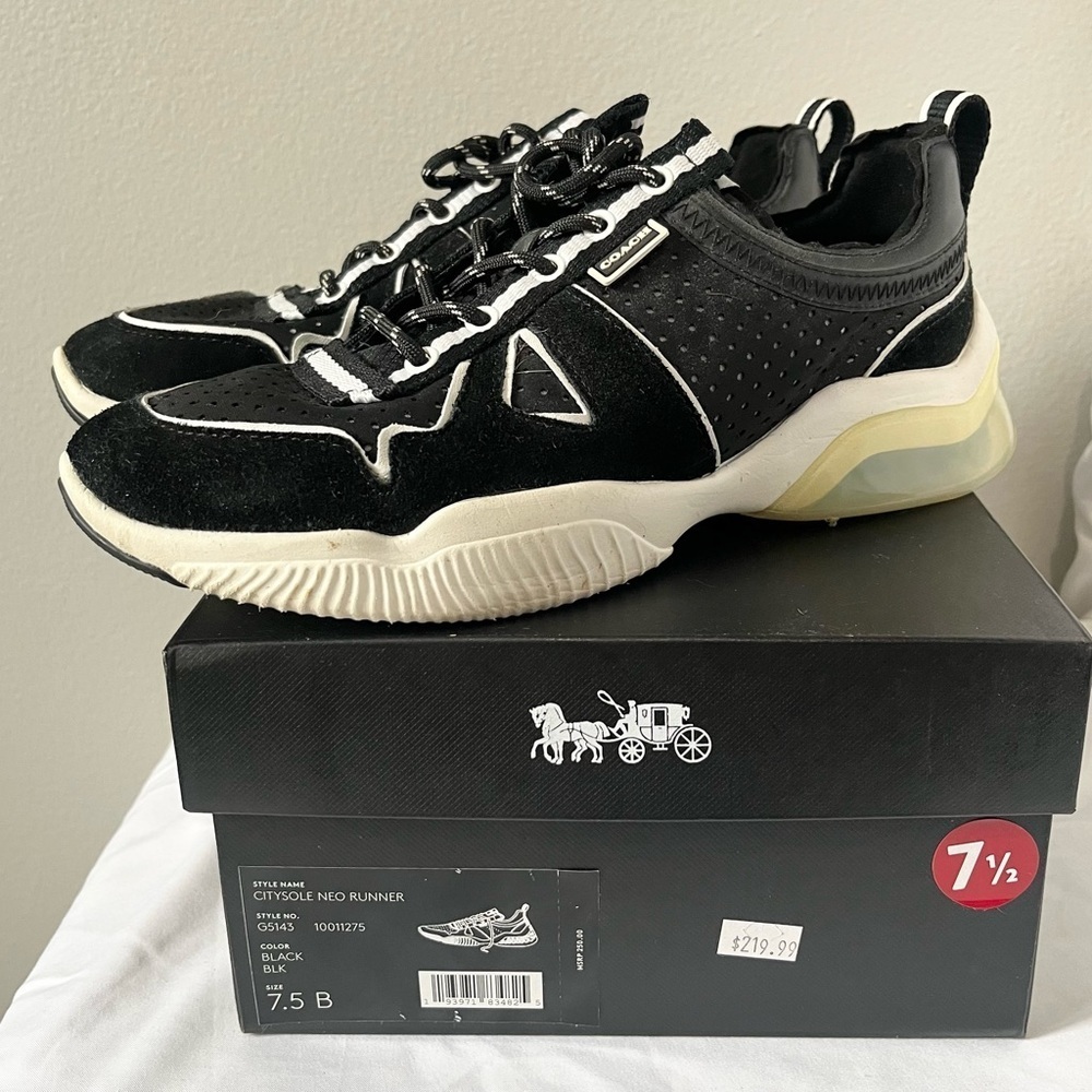 COACH- Citysole Neo Runner Black and White Lace Up Sneakers Size 7.5 - Picture 3 of 8